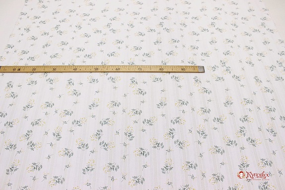 Фактурный хлопок с мережкой-полосой "Веточки ромашки на белом", ш.1.45м, хлопок-100%, 110гр/м.кв
