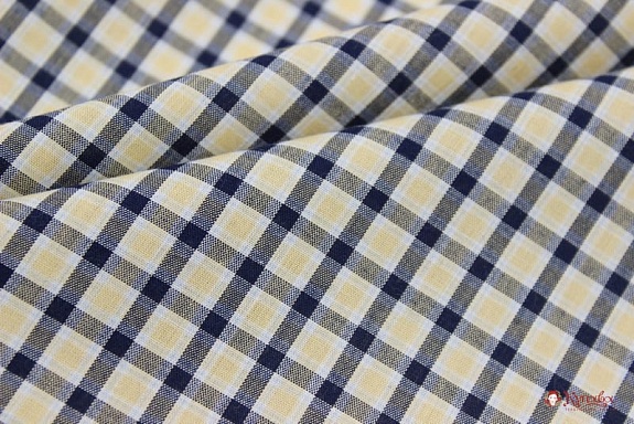 Ткань блузочно-сорочечная "Чернильно-желтая клетка", ш.1.5м, хлопок-100%, 100гр/м.кв