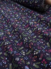 Теплый хлопок "Разнотравье на чернильном", ш.1.45м, хлопок-100%, 160гр/м.кв