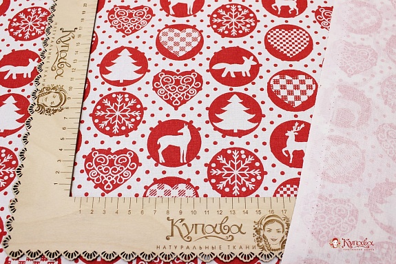 Поплин "Новогодние шары" цв. красный, ш.1.5 м, хлопок-100%,115гр/м.кв