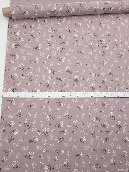 Плательный хлопок "Веточки ромашки на лилово-розовом", СОРТ2, ш.1.43м, хлопок-100%, 125гр/м.кв