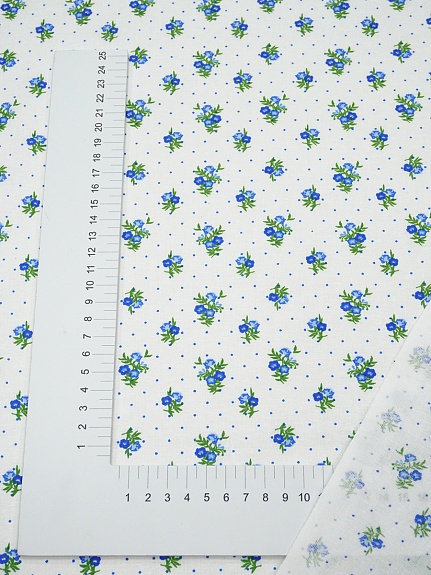 Ситец "Синие цветочки с пшеном на белом", ш.0.8м, хлопок-100%, 100гр/м.кв