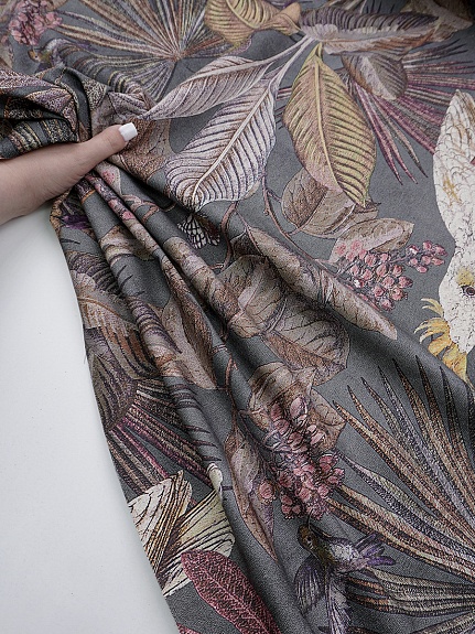 Интерьерный хлопок "Тропический винтаж" цв.т.серый, ш.1.5м, хлопок-100%, 245гр/м.кв