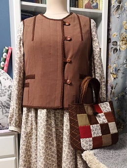 Платье, жилет и сумка из теплого хлопка "Душистые соцветия"