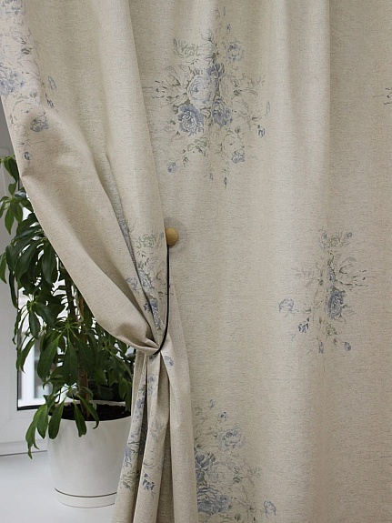 Мерный лоскут (ткань в отрезах) - Полулен "Поллианна (голубые цветы)" (на суровом), ш.1.5м