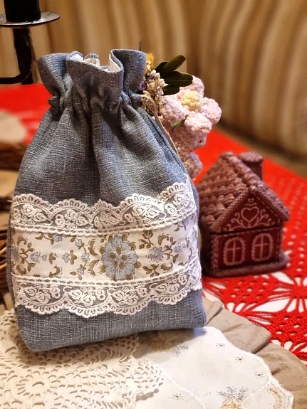 Льняные мешочки в серо-лазурном цвете
