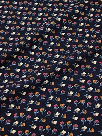 Штапель Премиум "Цветные тюльпанчики на чернильно-черном", ш.1.43м, вискоза-100%, 120гр/м.кв