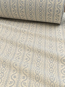 Хлопколен Цифр.печать "Нити флоры" (на суровом), цв.синий, ш.1.45м, лен-10%, хл-90%, 125гр/м.кв