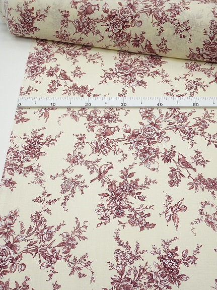 Полулен "Райские птицы" цв.вишневый, СОРТ2, ш.2.2м, лен-30%, хлопок-70%, 140гр/м.кв