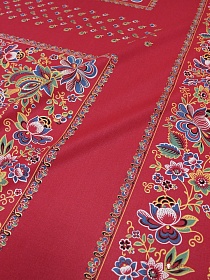 Поплин Барановский платок "КУПАВА" с узорным купоном, цв.бордо, СОРТ2, ш.1.5м, хл-100%, раппорт1.0м