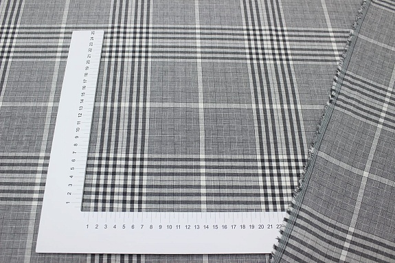 Вареный (стираный) хлопок "Двойная клетка" цв.серый, ш.2.5м, хлопок-100%, 115гр/м.кв