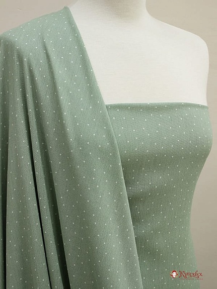 Брак(уценка) Креп-вискоза с эфф.жатости "Россыпь пшена на винтажно-мятном", ш.1.38м, вискоза 100%