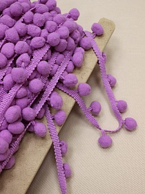 Тесьма "Помпоны" цв.сиренево-розовый аметист, шир.тесьмы без помпона-10мм; помпон Ø-15мм, п/э-100%