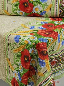 Мерный лоскут (ткань в отрезах) Рогожка "Маки с орнаментом", ш.1.5м, хлопок-100%, 165гр/м.кв