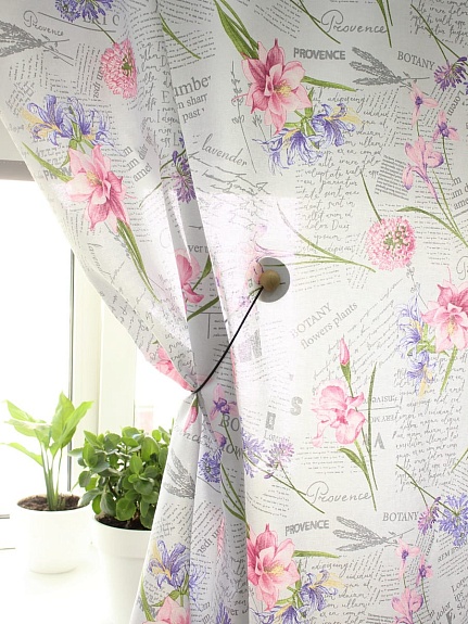 Рогожка "Садовая флористика" цв.бледный серо-голубой, ш.1.5м, хлопок-100%, 165гр/м.кв