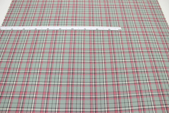 Фуле "Клетка" цв.морозная мята/розовый, ш.1.45м, хлопок-100%, 130гр/м.кв