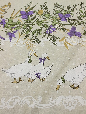 Брак(уценка) Полулен "Датский гусь по кайме" цв.фиолетовый, (на суровом), ш.1.5м, лен-30%, хл-70%