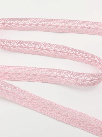 Кружево цв.нежно-розовый, ш.15мм, хлопок-90%; п/э-10%, 10м, рис.099/11