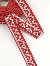 Жак.лента 24мм Белый оберег на красном