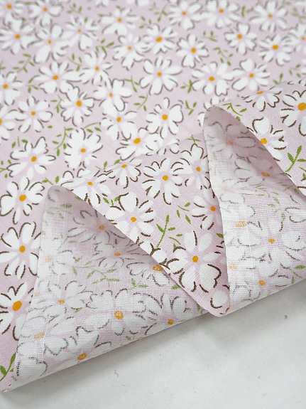 Сатин "Хоровод ромашек" цв.жемчужная роза, ш.1.60м, хлопок-100%, 110гр/м.кв