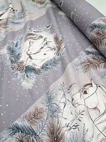 Рогожка "Зимние лошадки", ш.1.5м, хлопок-100%, 165гр/м.кв, раппорт 64см