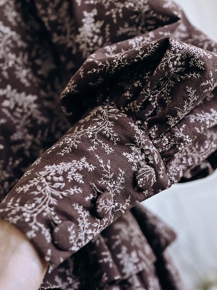 Платье из Теплого хлопка "Осенние травы" в шоколадном цвете