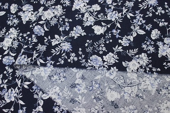 Импорт. хлопок "Летняя мелодия" цв.чернильно-синий, ш.1.45, хлопок-100%, 100гр/м.кв