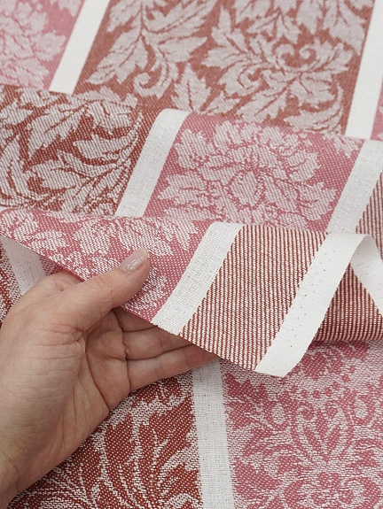 Мерный лоскут Холст полотенечный жаккард "Венеция" цв.терракотовый/розовый, ш.0.5м, лен-30%, хл-70%, 210гр/кв.м