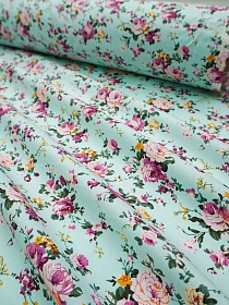 Мерный лоскут Импорт. хлопок "Большие пионы на св.мятно-бирюзовом", ш.1.5м, хлопок-100%, 105гр/м.кв