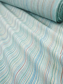 Полулен пестротканый "Св.мятно-бирюзовый меланж - полоска", ш.1.55м, лен-50%, хлопок-50%, 152гр/м.кв