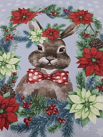 Вафельное полотно "Виновник торжества" цв.св.серо-голубая дымка, ш.1.5м, хл-100%, раппорт 63см