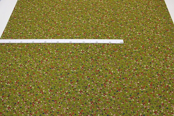 Штапель Премиум "Виринея (бордовые цветы) на темно-оливковом", ш.1.45м, вискоза-100%, 120гр/м.кв