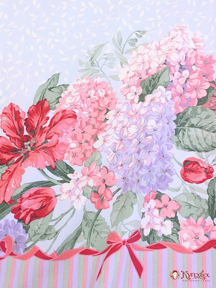 Рогожка Премиум "Розово-сиреневые садовые цветы по кайме", (комп), ВИД2, СОРТ2, ш.1.5м, хл-100%