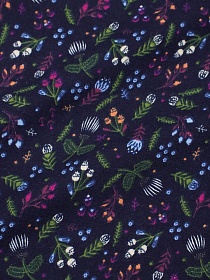 Теплый хлопок "Разнотравье на чернильном", СОРТ2, ш.1.45м, хлопок-100%, 160гр/м.кв