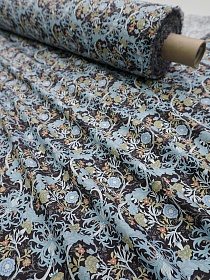 Импорт. хлопок "Витые цветочные узоры" цв.темно-коричневый, ш.1.45м, хлопок-100%, 105гр/м.кв