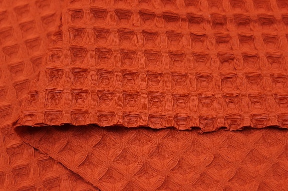 Вафельное премиум-полотно "Бохо" цв.оранжевый терракот, ш.1.72м, хлопок-100%, 240гр/м.кв