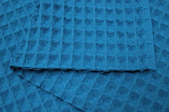 Вафельное премиум-полотно "Бохо" цв.темная бирюза, ш.1.75м, хлопок-100%, 230гр/м.кв