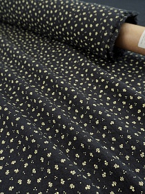 Муслин двухслойный с эф.фактурной стежки "Микро цветочки на чернильно-черном", СОРТ2, ш.1.4м, хл-100%