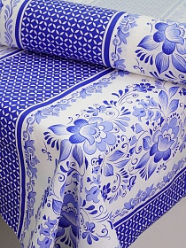 Полулен "Сказочная гжель", ш.1.5м, лен-30%, хлопок-70%, 130гр/м.кв