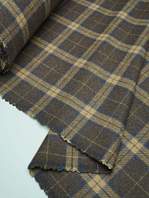 Шерсть пальтово-костюмная Твид "Клетка бежево-синяя на коричневом", ш.1.5м, шерсть-50%, п/э-50%