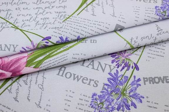 Рогожка "Садовая флористика" цв.бледный серо-голубой, ш.1.5м, хлопок-100%, 165гр/м.кв