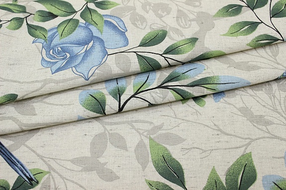 Полулен "Птичка певчая" (на суровом), ш.1.5м, лен-30%, хлопок-70%, 140г/м.кв