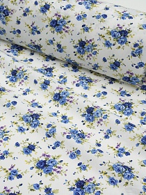 Импорт. хлопок "Синие букеты роз на белом", ш.1.47м, хлопок-100%, 100гр/м.кв