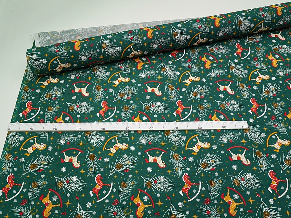 Рогожка "Новогодние лошадки", ш.1.5м, хлопок-100%, 165гр/м.кв