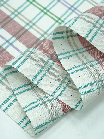 Холст полотенечный "Двойная цветная клетка" цв.красный/зеленый, ш.0.5м, лен-30%, хл.-70%, 140гр/м.кв