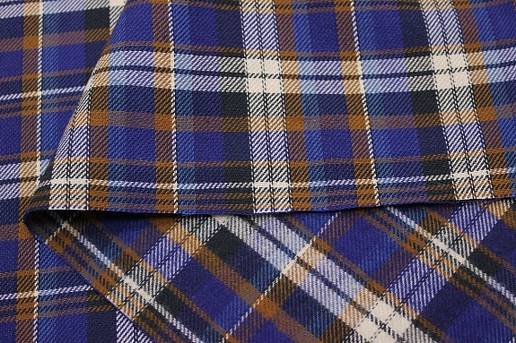 Фуле "Клетка" цв.васильково-синий/орех, ш.1.43м, хлопок-100%, 180гр/м.кв