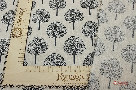 Полулен "Темно-серые деревья" (на суровом), ш.1.52м, лен-40%, хлопок-40%, п/э-20, 170гр/м.кв