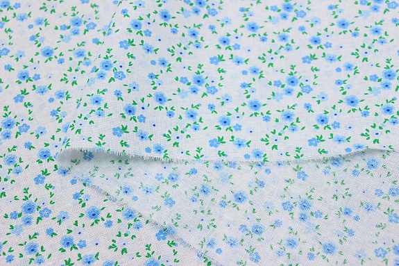 Ситец "Цветики" (голубые на белом), ш.0.8м, хлопок-100%, 100гр/м.кв