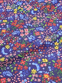 Ситец "Полевые цветочки на чернильно-синем", ш.0.95м, хлопок-100%, 99гр/м.кв