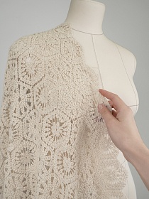 Кроше "Ажурные соты - средний рисунок" (фестоны с 2х сторон) цв.суровый, ш.1.05м, хлопок-100%, 365гр/м.кв